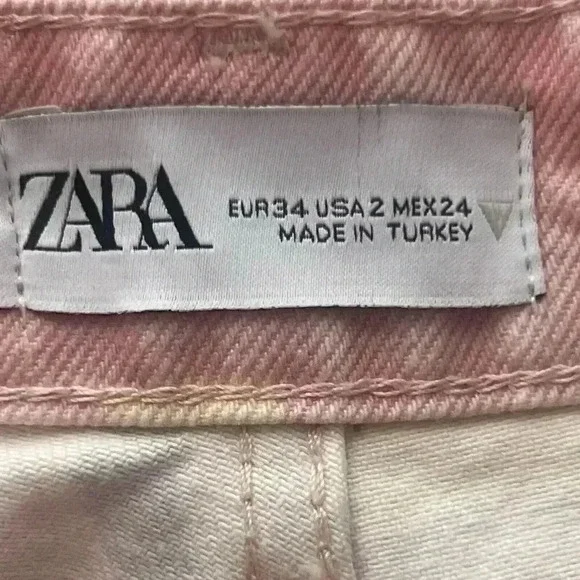 Zara Multicolor Denim Straight Jeans with Psychedelic Abstract Swirl print Sz 2 - Picture 8 of 13